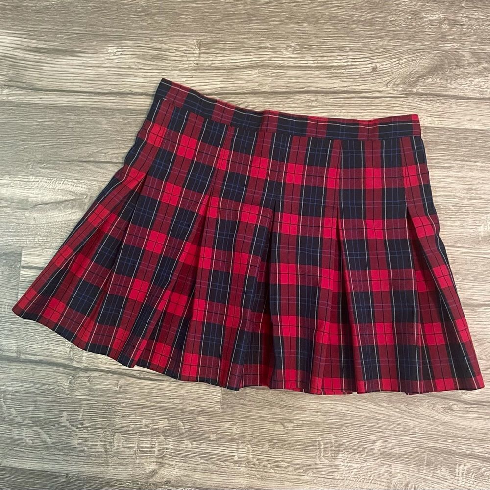 2/$30 EDUCATIONAL OUTFITTERS Red Blue Plaid Pleated Skirt